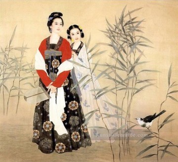chinesische Mädchen im Schilf Feld und Vogel